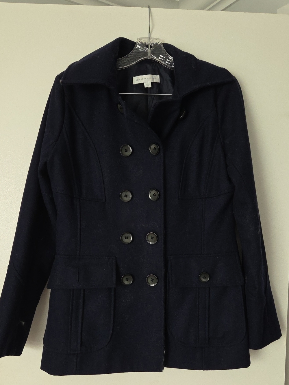 New York & Company Navy Double-Breasted Wool Pea Coat